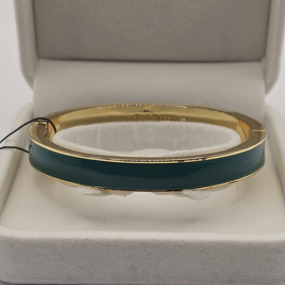 Talbots Green Enamel Hinged Bangle Bracelet Gold Tone Clamp Signed - Picture 2 of 15